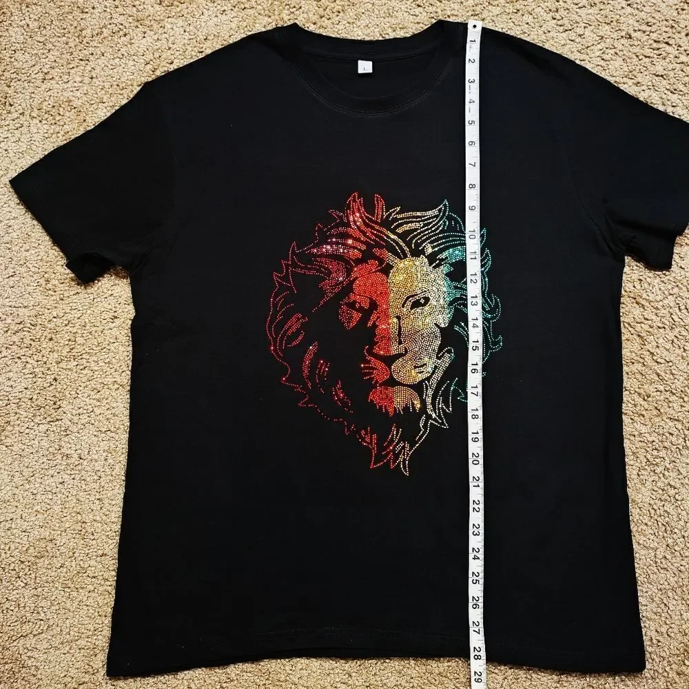 Leo Lion Bling Rhinestone Short Sleeve T-shirt -B - Picture 5 of 8